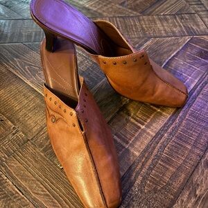 Madeleine Stuart Brown Leather Clogs with Perforated Design in size 9.5